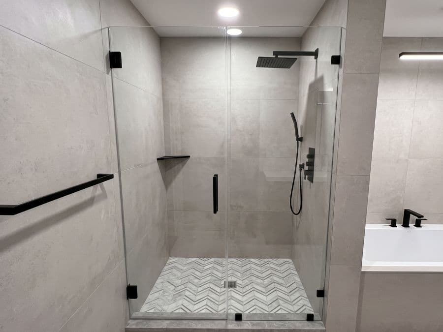 Bathroom Remodeling - East Village master bath, frameless walk-in shower, marble
