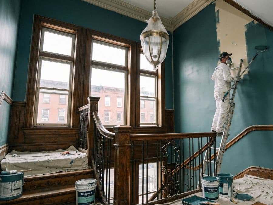 Painting - East Village stairwell, high-ceiling repaint with custom color
