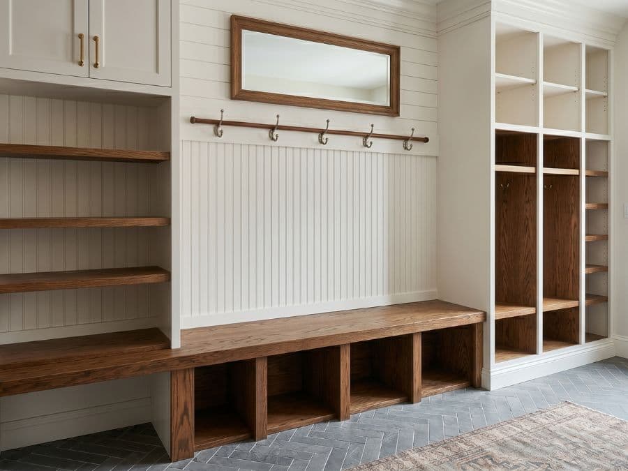 Carpentry - custom mudroom built-in with bench seat in East Village home